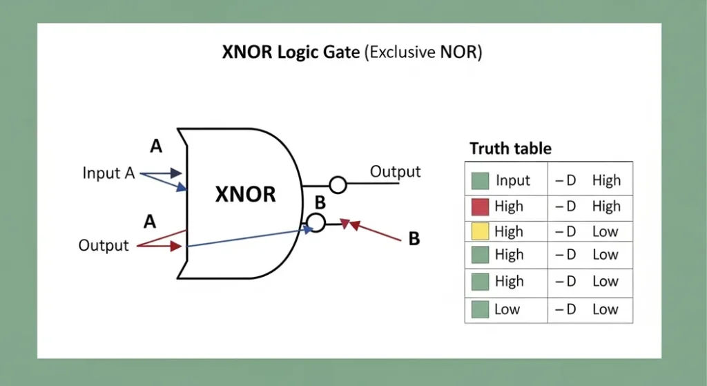 XNOR gate exclusive NOR symbol and XNOR truth table