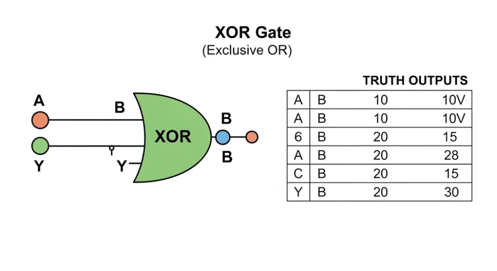 XOR gate exclusive OR symbol and XOR logic truth table