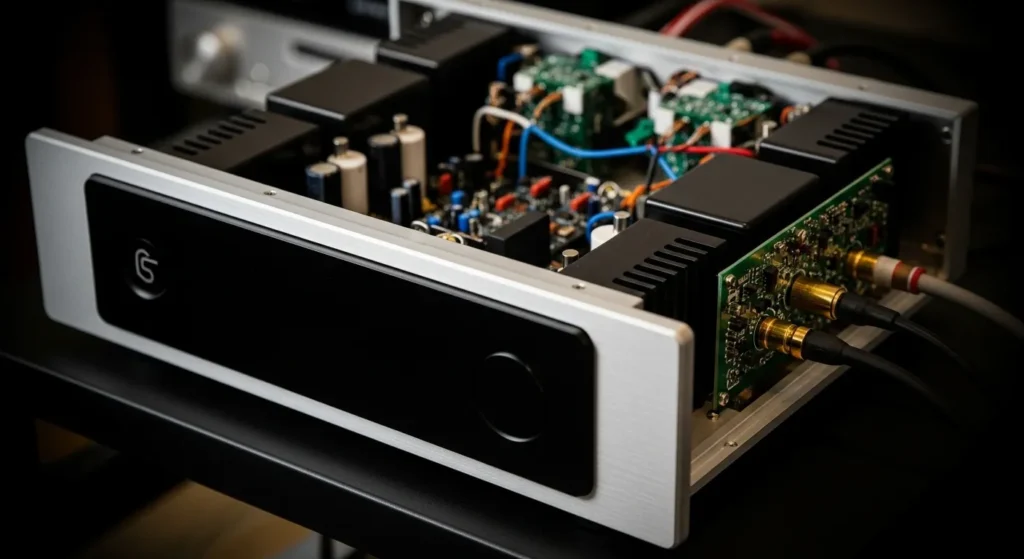 Monoblock Amplifier single-channel car audio amplifier showing internal MOSFET power suppl