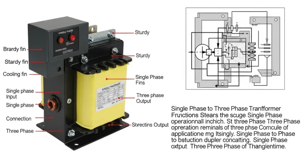 Single phase to three phase transformer converter showing rectification inversion and thre
